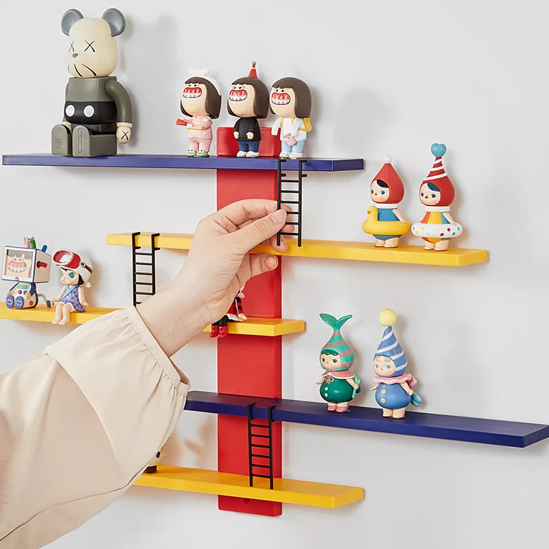 Figure Toy Display Stand Set Wall Mounted Handwork Doll Floating Shelves DIY Colorful Display Rack Cute Stand Showcase Ladder