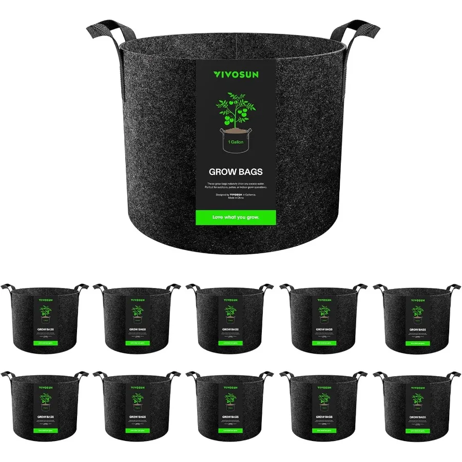 

10 упаковок 1 галлонных мешков для выращивания, усиленные тканевые горшки для цветов для садоводства, черные