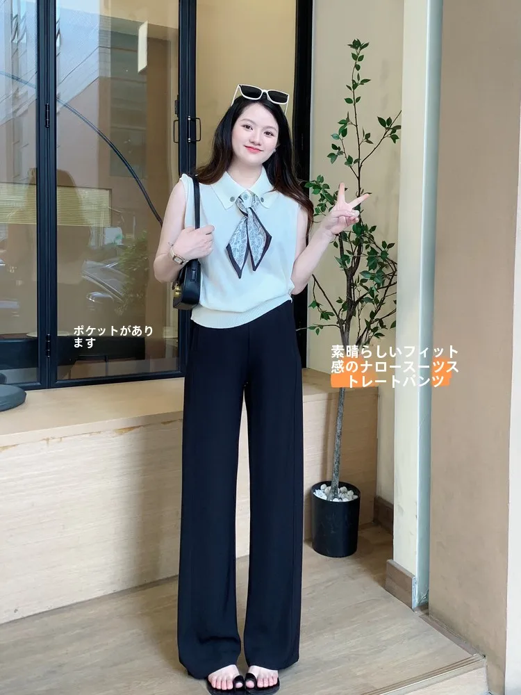 

Summer High Waist Wide Leg Pants Women's Straight Cut Ice Silk Sun Protection Loose Fit Trousers Casual Commute Sle