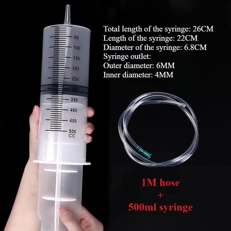 100/300/500 مللي مضخة زيت المحاقن ذات سعة كبيرة مع خرطوم 1 متر مضخة قياس تغذية الحيوانات الأليفة الزراعة المائية المغذيات حقنة كبيرة
