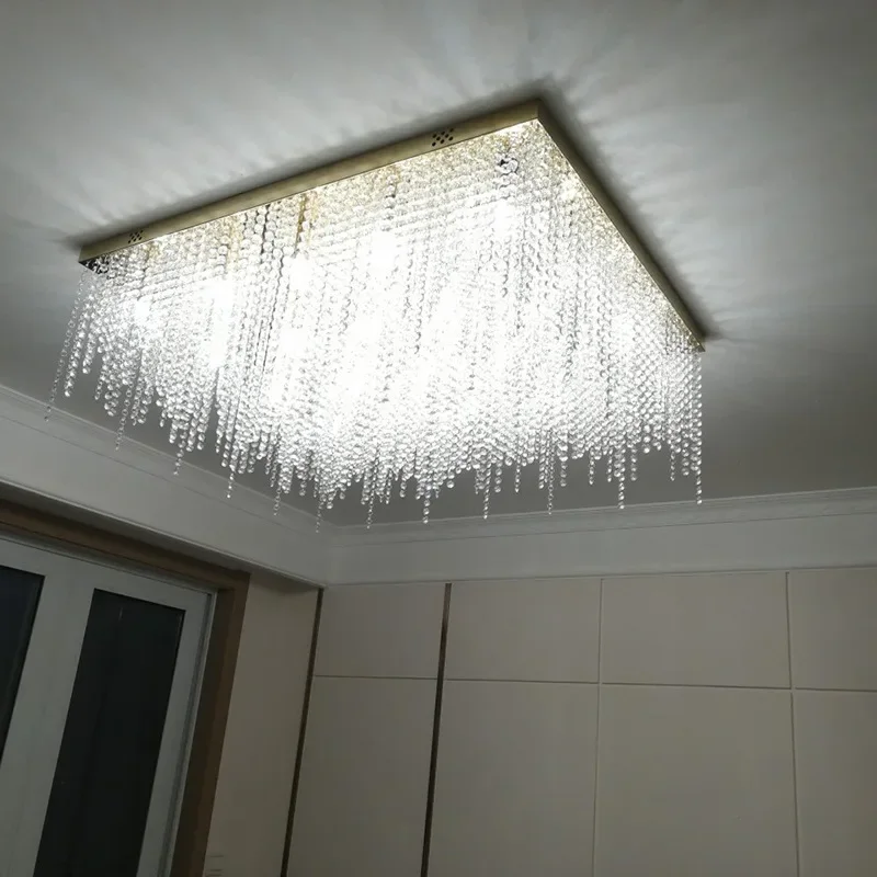 

Round Living Room Crystal Chandelier Luxury Gold Home Decor Ceiling Light Fixture Square Design Bedroom Led Cristal Lamp
