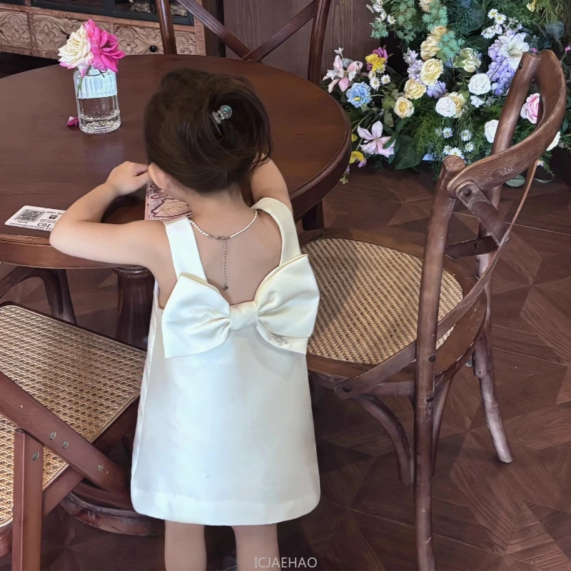 Party Dress New White Satin Baby Girls Birthday Strapless Princess Gown Toddler Party Outfit First Year Celebration Formal Wear