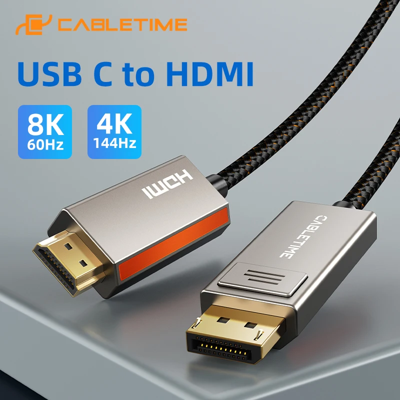 CABLETIME Kabel zgodny z 8K DP na HDMI 8K 60 Hz/4 K 144 Hz Adapter Displayport na HDMI do monitora iMac Desktop 8K Projektor telewizyjny