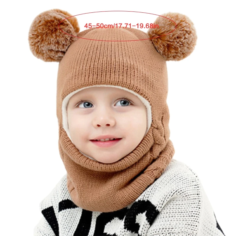 Hooded Scarf Baby Snow Hats Girl Fleece Lined Beanie With Pom Poms Toddler Kids Winter Knitted Kid Hat Scarf Set Earflap