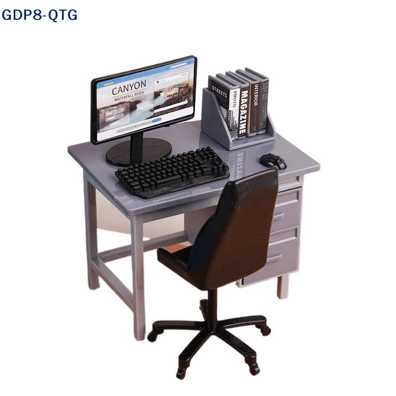 

Hot！1 Set 1/12 Dollhouse Miniature Computer Keyboard Desk Chair Kit Home Study Room Furniture Decor Micro Scene Props
