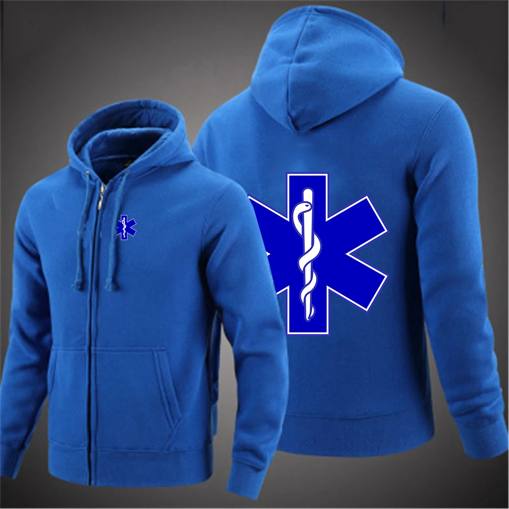 2024 Spring Autumn Men's EMT Emergency Ambulance Logo Printed Solid Color Classic Hooded Trendy Hoodies Comfortable Popular Coat