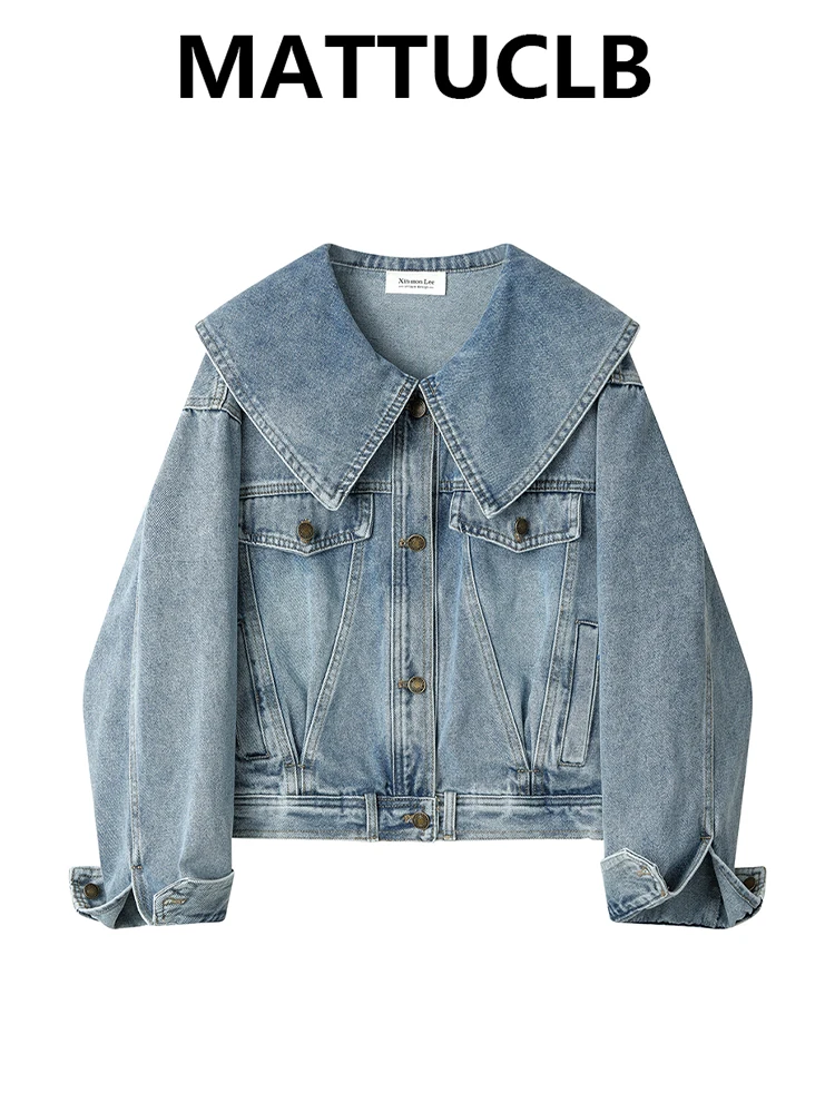 

2200, осенне-зимнее женское джинсовое пальто с воротником Питера Пэна, ковбойская куртка 2000-х годов Shoujo Y2k, корейская модная верхняя одежда, новинка в стиле ретро