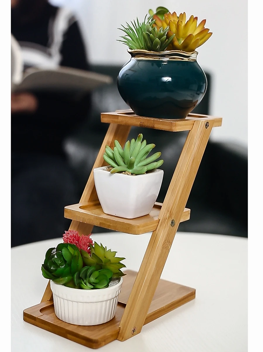 Desktop Multi-layer Small Flower Rack Succulent Green Pineapple Solid Wood Floating Window Stand Balcony Mini Flower Pot Rack