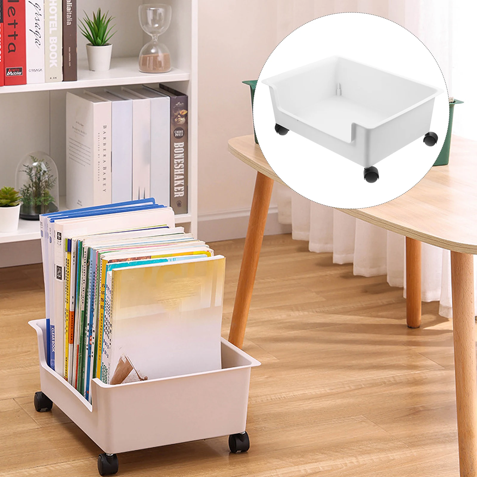 

Desktop Book Storage Container with Wheels Sturdy Rolling Organizer Creative Multi-Functional Cart for Students