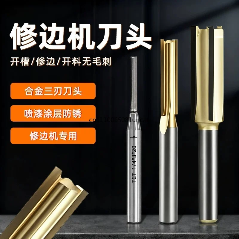 Alloy 3mm Three Edged Straight Router Bit Woodworking Trimming Cutter For Slotting Socket Hole Panel Cutting Work