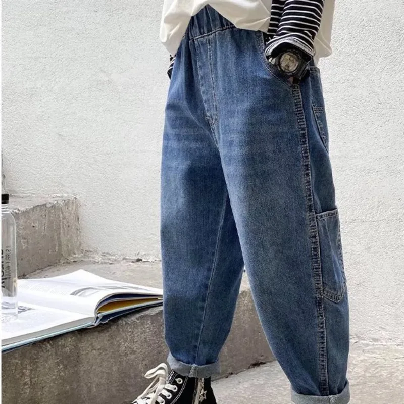 New Boys Girls Cool Jeans Spring And Autumn Trousers  Korea Style Concise Casual Loose Pants Children\'s Clothing Summer Pants