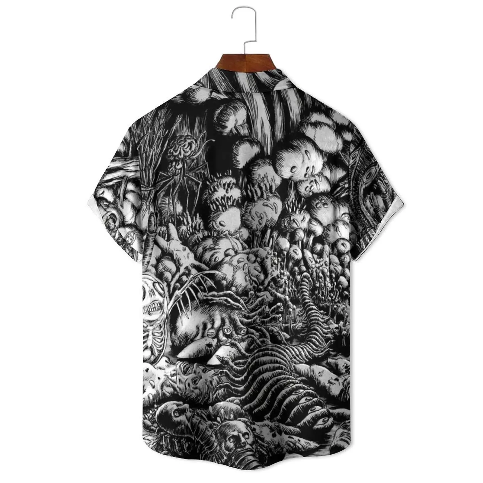 Men Summer Loose Casual Large Size Imitation Ito Runji Comic Print Fashion Daily Can Wear Single-Breasted Short-Sleeved Shirt