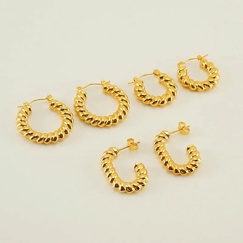 

304 Gold Plated Stainless Steel Twisted Hoop Earrings for Women Vintage Jewelry Gifts