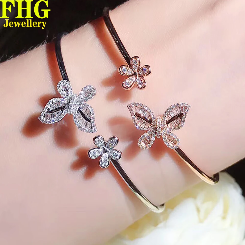 

9K Au375 White Gold Bracelet 0.46Carat Nature Diamond Butterfly Bracelet Wedding Party Engagement Anniversary