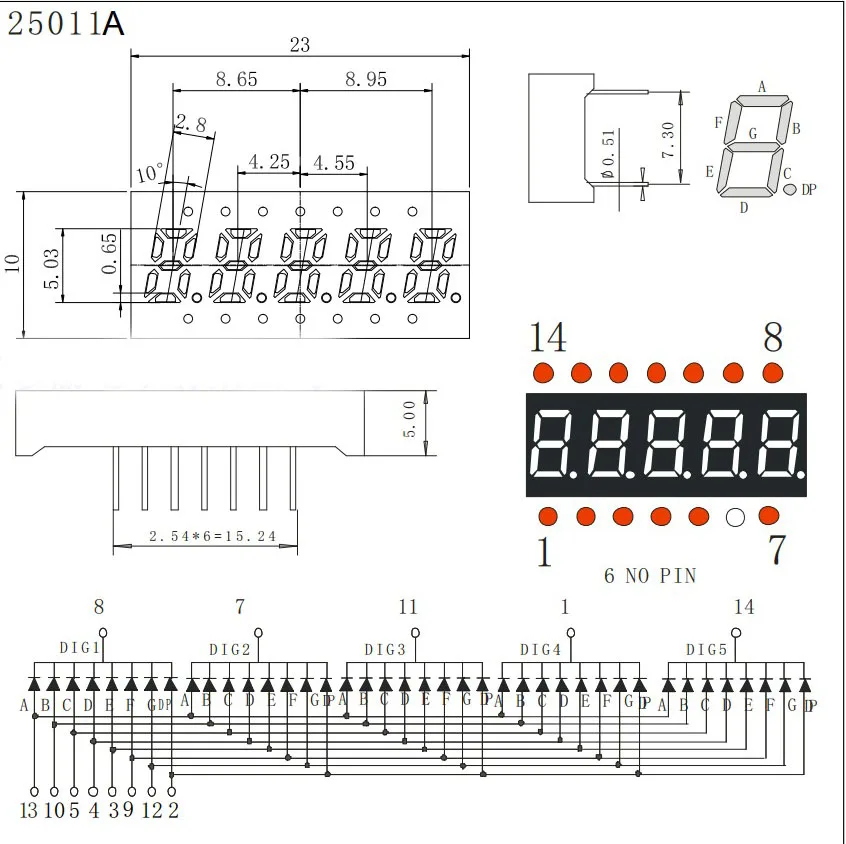 10PCS 5 Bit 7 Segment RED LED Display 0.2 inch Digital Tube Plastic Metal Common ANODE(Nixie tube)