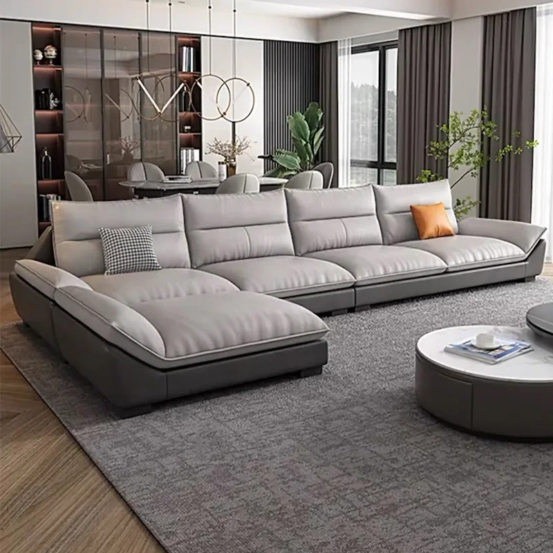 Modern luxury new fabric leather L shape combination sofas couches interior living room sofa couch set furniture for home indoor