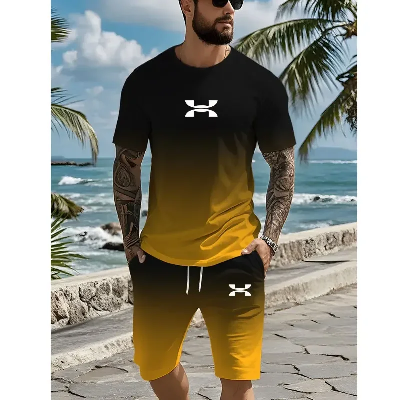 Nuevo conjunto de moda con estampado de corona 3D para hombre, camiseta informal de manga corta para todos los días, pantalones cortos deportivos para hombre de calle al aire libre