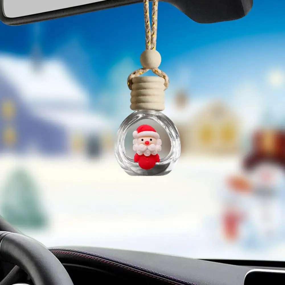 10ML Christmas Car Perfume Bottle Decoration Wood Lid Santa Snowman Tree Elk Clear Glass Aromatherapy Essential Oil Empty Bottle