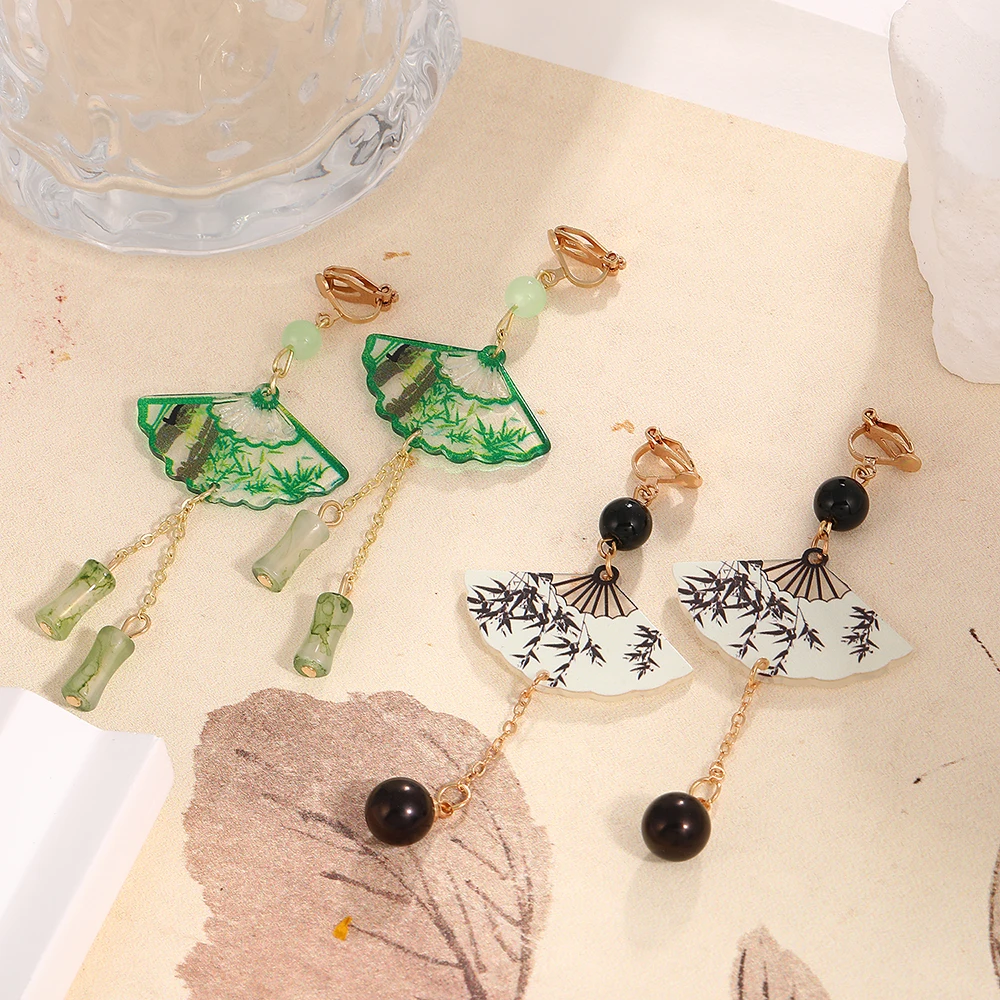Simple Retro Elegant  Clip on Earrings Without Piercing Handmade Chinese Ancient Style Chinese Classic Earrings