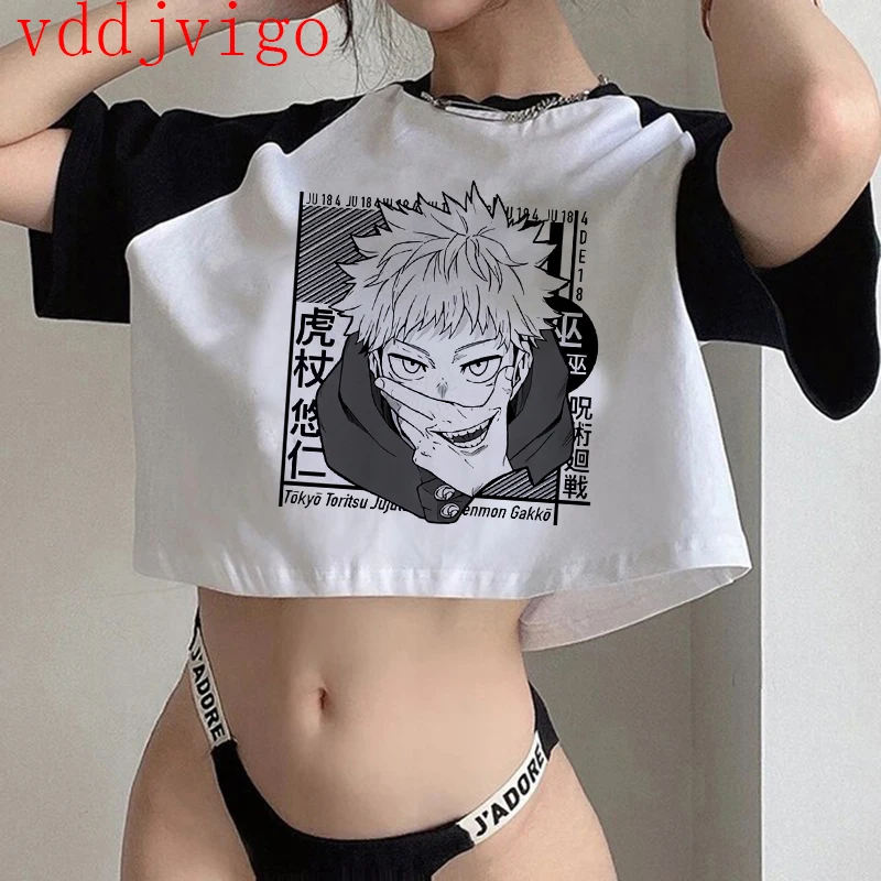 Gothic Crop Top Tshirt Manga Japanese Anime Jujutsu Kaisen T Shirt Gojo Satoru Tops Yuji Itadori Cropped Tees T-shirt