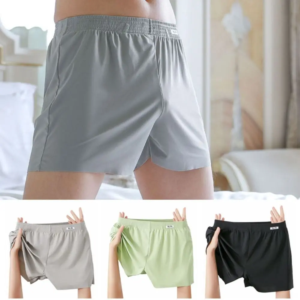 

Breathable Solid Color Men's Boxer Briefs Mid Waist Large Size Men Ice Silk Panties Lingerie Seamless Shorts Underpants Male