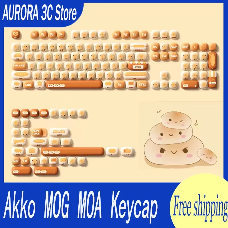 

Akko MOG MOA Keycap Thermal PBT 5 Side Sublimation Keycaps Cute Mog Keycap Round Steamed Bun Mushroom 138keys Girl Keycaps Gift