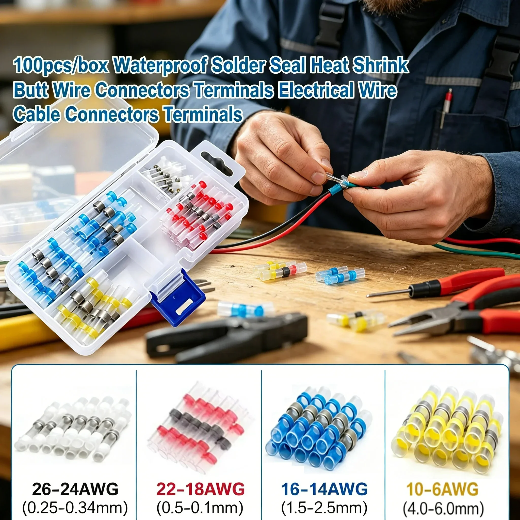 50pcs 100pcs 300pcs Waterproof Solder Seal Heat Shrink Butt Wire Connectors Terminals Electrical Wire Cable Connectors Terminals