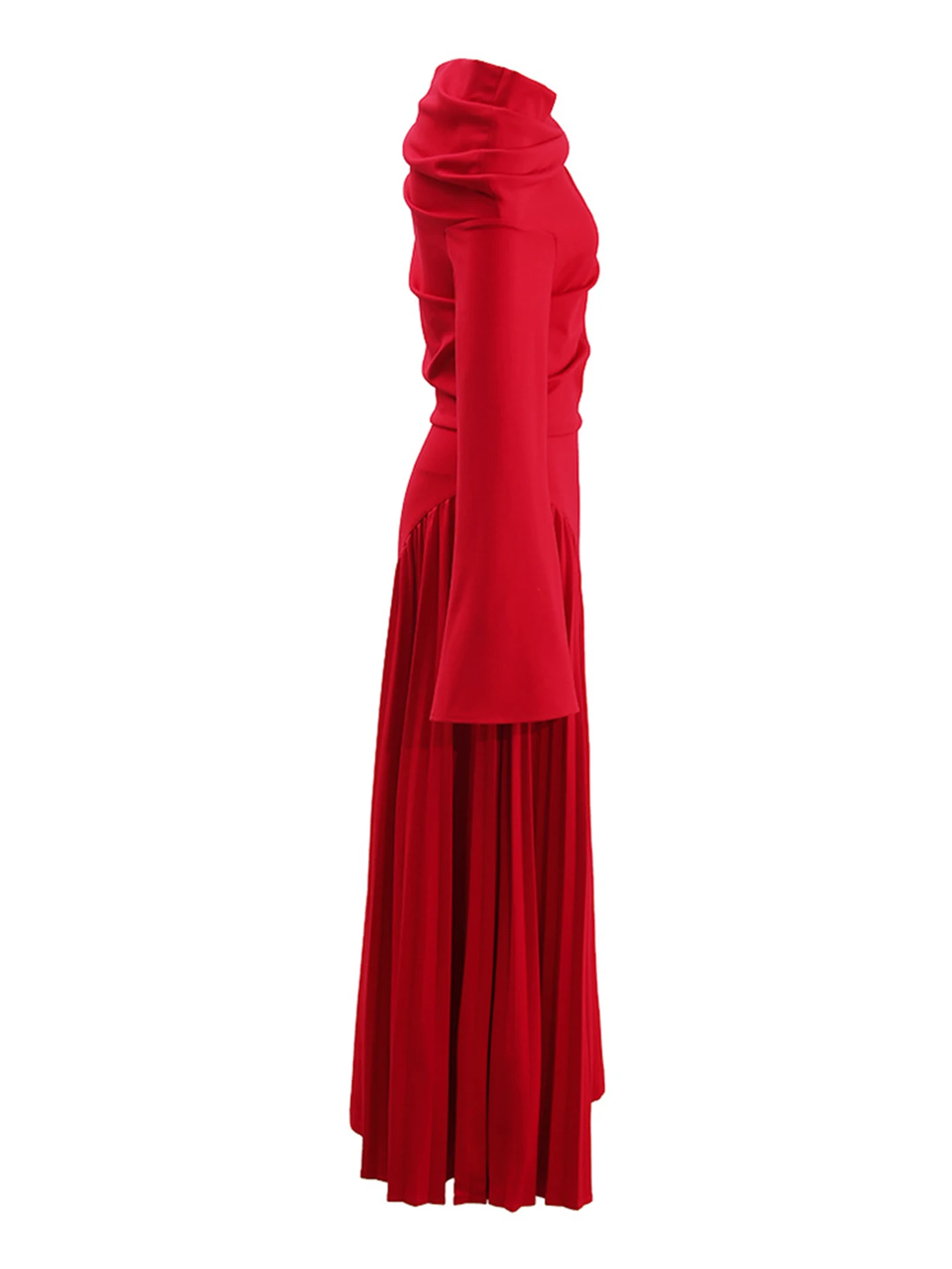 High Quality Women\'S Red Maxi Dress 2024 New Sexy Off Shoulder Speaker Long Sleeved Draped Elegant Birthday Party Dress Vestidos