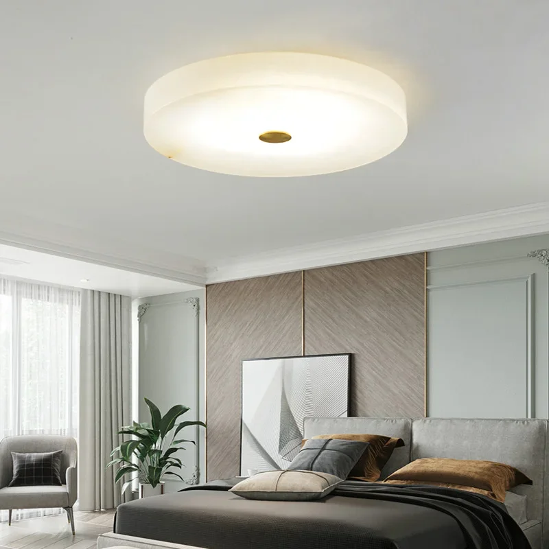 

Light Luxury and Minimalist Natural Spanish Marble Ceiling Light Modern Living Room Master Bedroom All Copper Lighting Fixtures