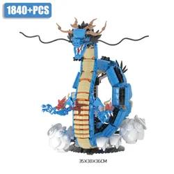 MOC One Anime Piece Building Blocks Kaido Dragon Bricks Model DIY Assemble Blue Dragon Figures Toys For Children Collection Gift