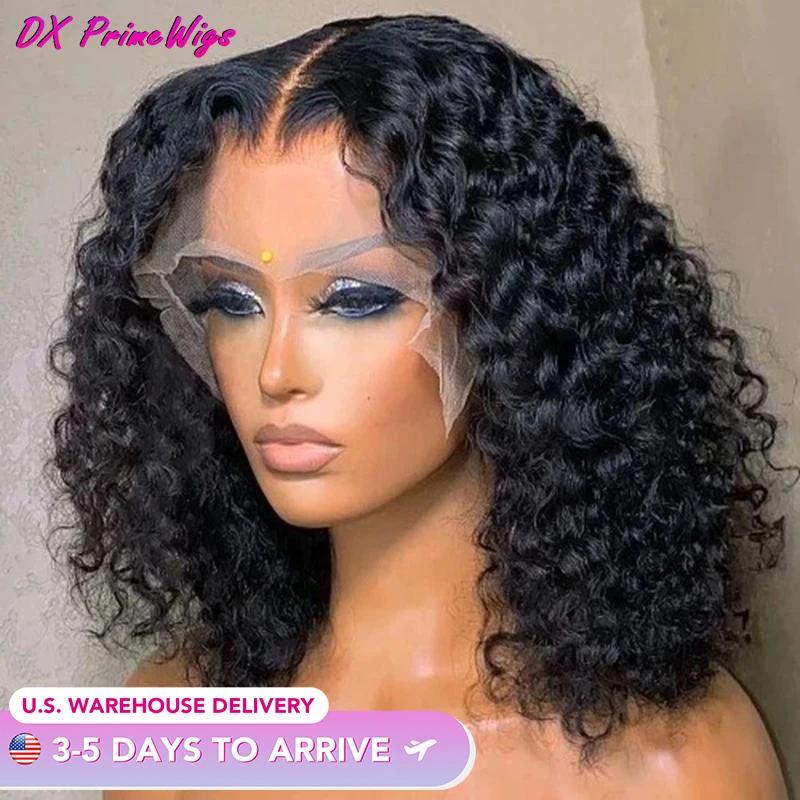 

Deep Wave Short Bob Wig 200% Density 13x4 Transparent Lace Front Human Hair Wig Pre Plucked Lace Water Wave Front Wigs For Women