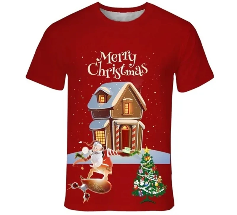 New Fashion Christmas Casual 3D Printed T-shirt Short Sleeve Crewneck Printed Snowman Elk Christmas Unisex T-shirt