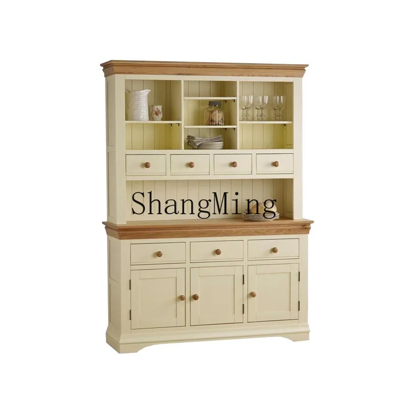 

ZYH retro style solid wood integrated wall living room dining side display locker