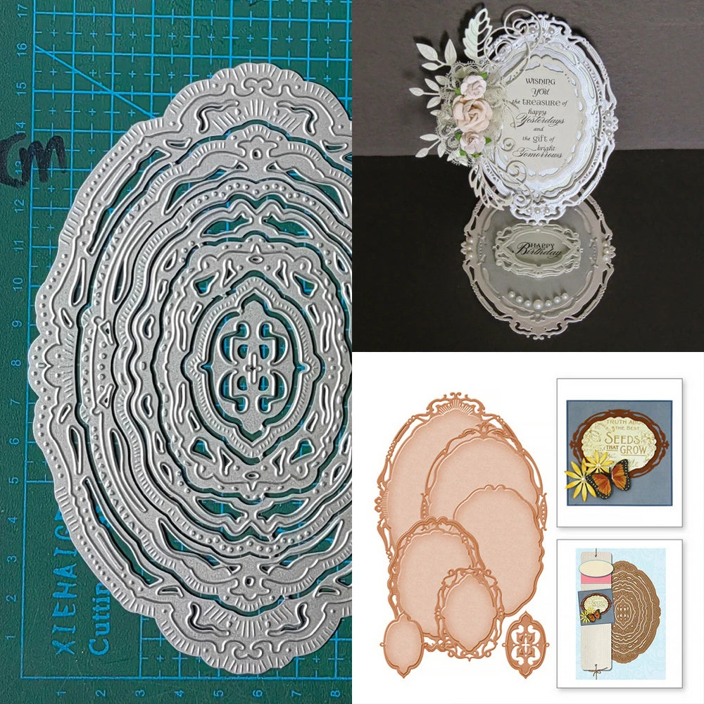 Owalna ramka tło metalowe matryce do cięcia foremka szablon papier do scrapbookingu nóż do rękodzieła szablon przebijak wykrojnik wytłaczane szablony