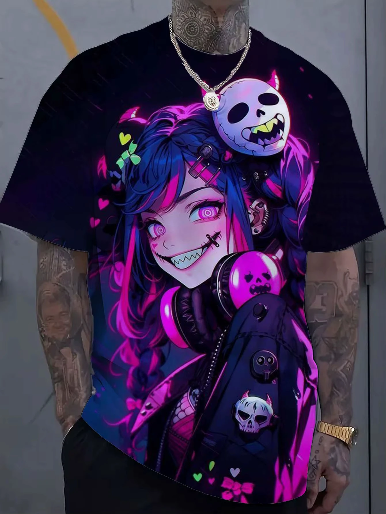 الكرتون مثير فتاة نمط ثلاثية الأبعاد مطبوعة تي شيرت رجالي المتضخم البلوز للرجال فتاة سيئة شخصية قميص قصير الأكمام تي شيرت #5