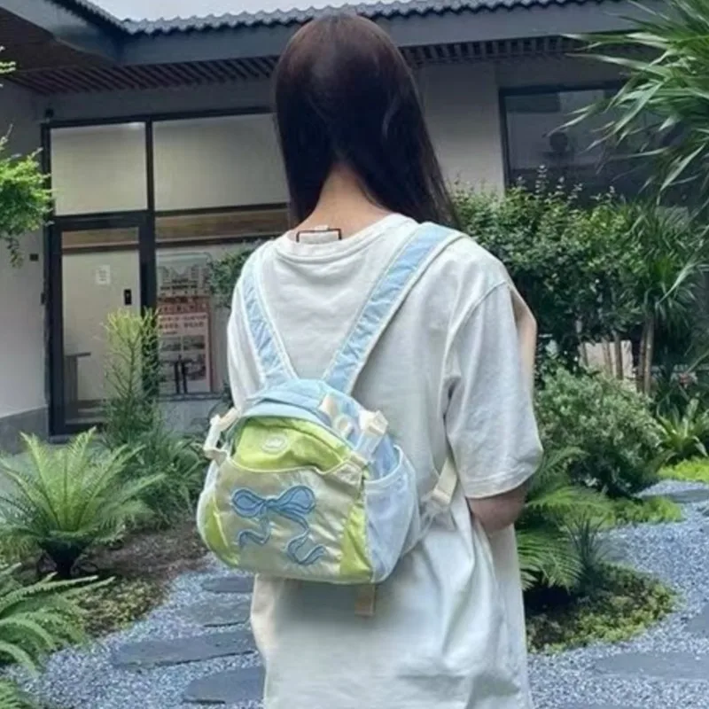 

JIAERDI Sweet Cute Embroidered Bow Backpack Women Patchwork Large Capacity Handbag Ladies Fashion Lightweight Travel Daypack New