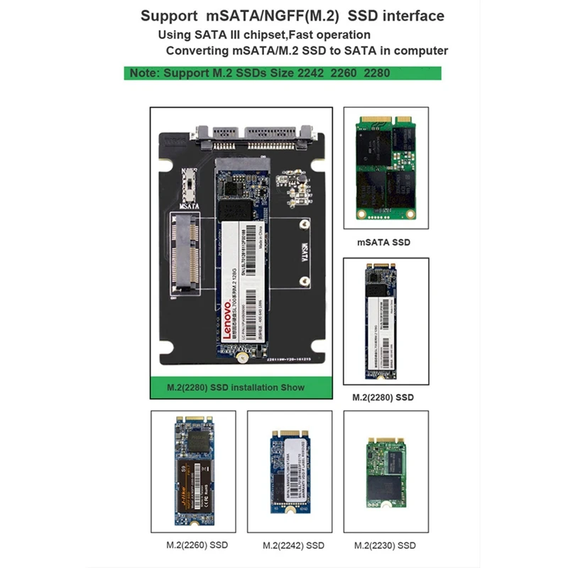 2 in 1 MSATA-SATA NGFF(M.2)-SATA III SATA3 컨버터/어댑터 PCB 어댑터 카드 지지대 MSATA/M.2 NGFF SSD 솔리드 스테이트 디스크