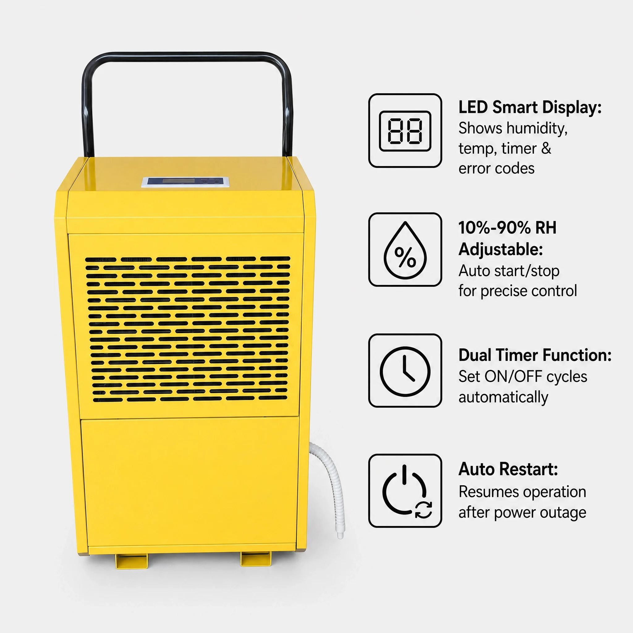60L Portable Commercial Refrigerant Dehumidifier with R290 Refrigerant Automatic Humidistat LED Display Removable Water Tank