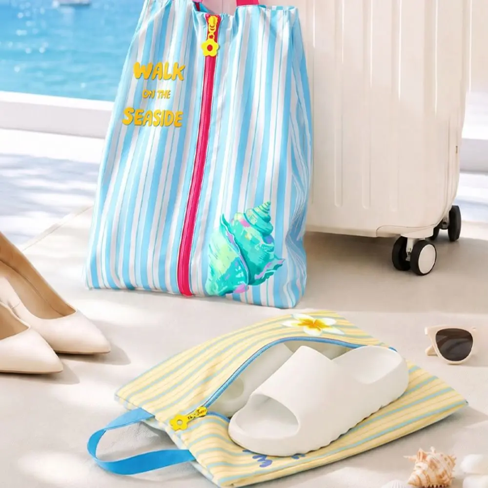 Breathable Shoes Storage Bag Carrying Handle Zipper Closure Travel Shoe Bag Lightweight Striped Pattern Shoes Organizer