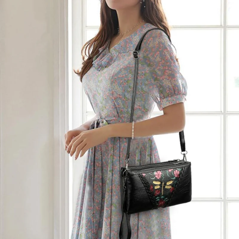 Bolso de mano de cuero estampado de moda negro de PU para mujer, bolsos casuales para mujer, bolso de mensajero