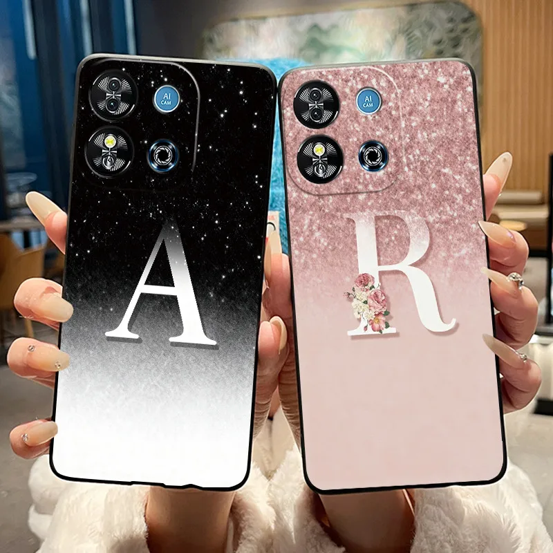 

Phone Case For Oukitel C57S/C57 Pro/BLU J12 Anti-scratch Black Soft Shell A to Z Custom Name Letter Pattern Couple Cover