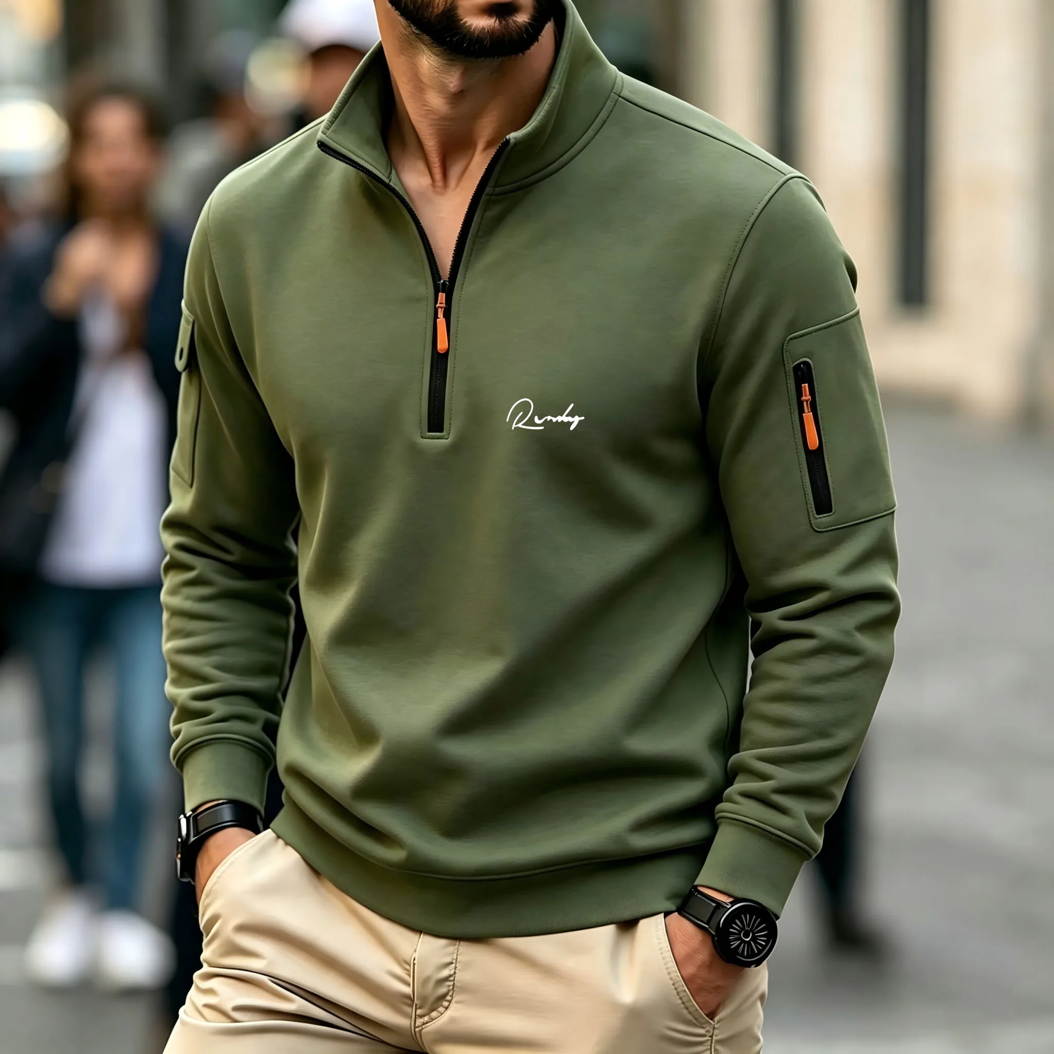 Autumn and winter new men's fleece sweatshirt stand-up collar half zipper long sleeve cross-border European trend men's top