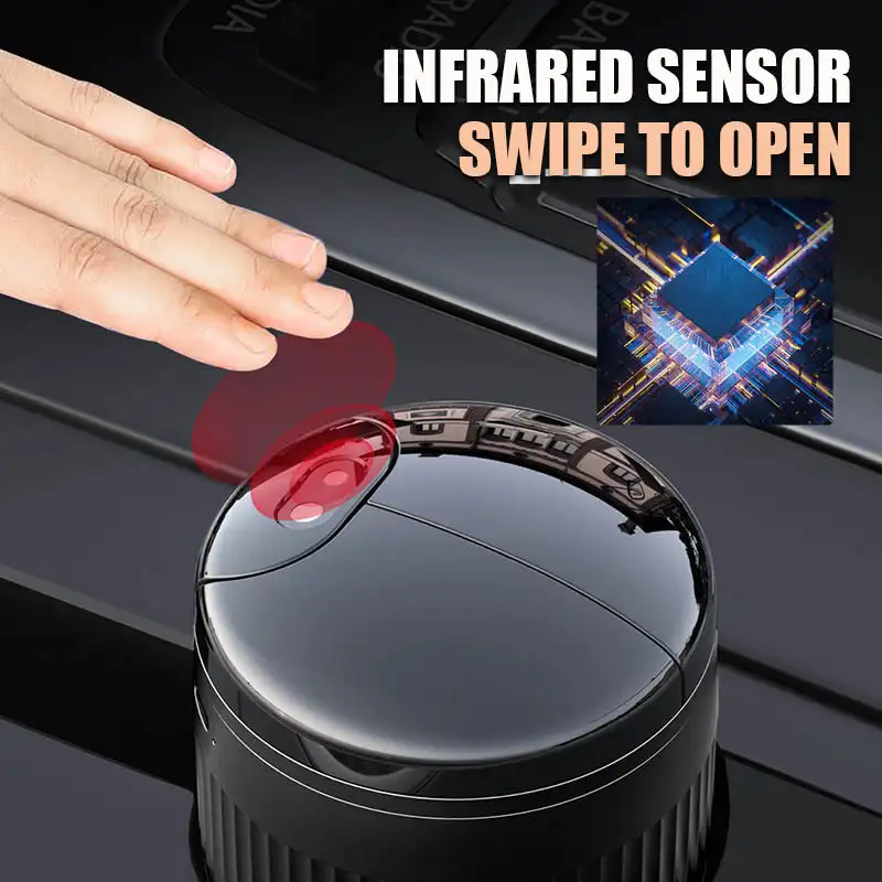 Car Smart Ashtray Automatic Opening Closing Infrared Sensor USB Rechargeable Smokeless Light-Sensitive Mirror Ashtray With Cover