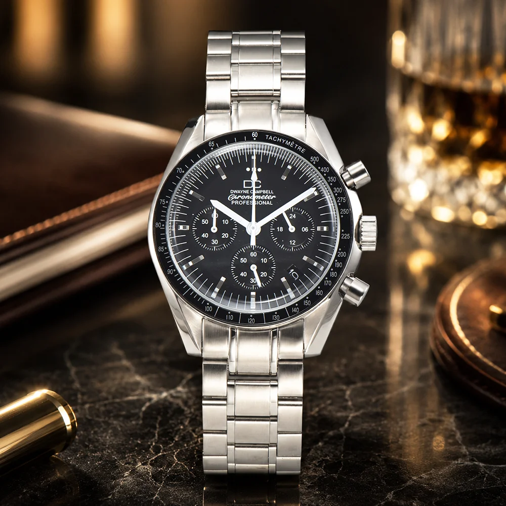 40mmJapanese Quartz Movement Watch DC Men's Moon Watches Panda Dial Top Rank VK63 For Men Chronograph Waterproof Stainless Steel