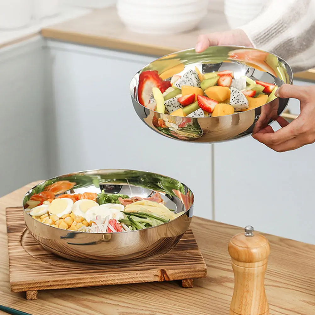 

Stainless Steel Salad Bowl Large Capacity Multi-Function Kitchen Gadget for Soup Noodles Fruit Storage Dessert Bowl