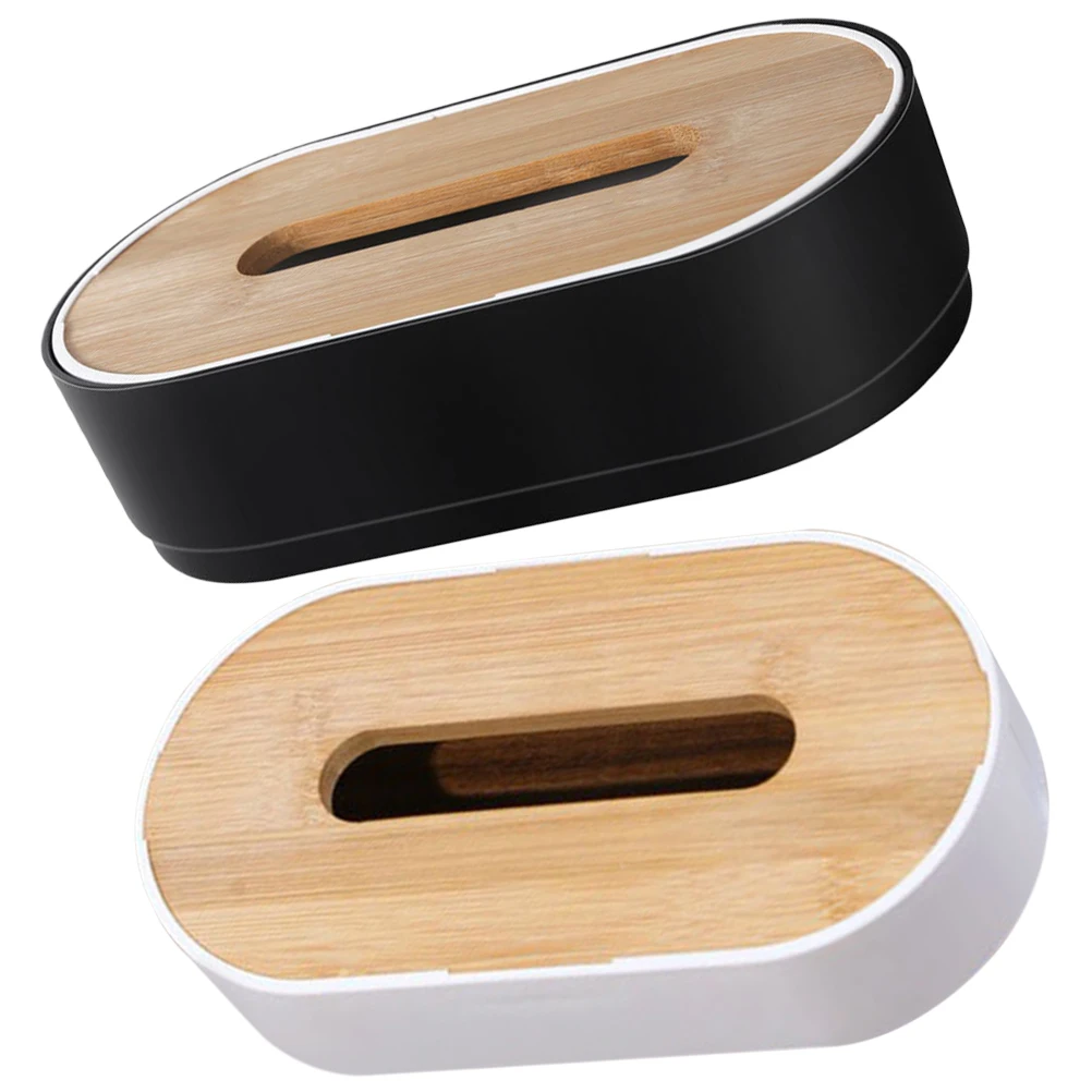 

2pcs Bamboo Box Cover Simple Tissue Holder For Home Hotel Living Room Desktop Napkin Container Household Supplies Paper Towel
