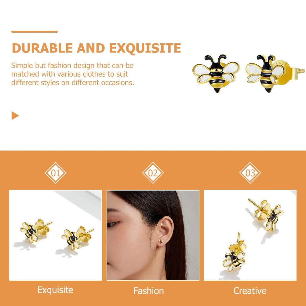 

1 Pair Pure Silver Bee Earrings Minimalist Fashion Ear Jewelry For Women Wedding Party Christmas Gift Accessory Bee Earrings For