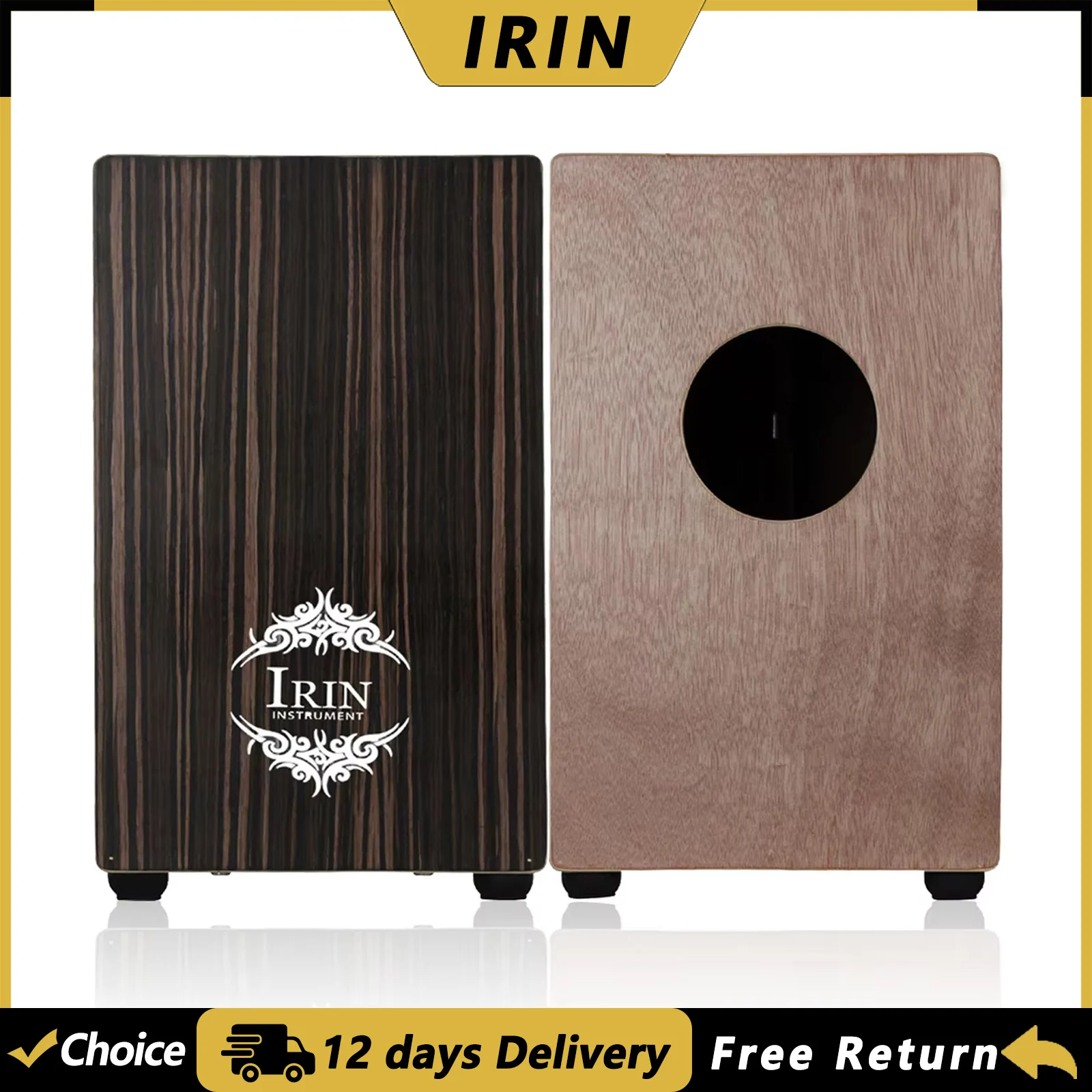 IRIN Cajon Box Drum mit Ebenholzdecke im Jazz-Stil, Holzbox-Trommel, Musikinstrument, Professionelles Percussion-Instrument