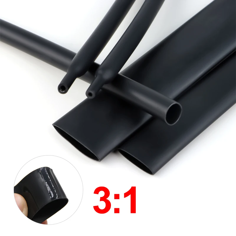 1~5m 3:1 Heat Shrink Tube With Glue Black 1.6mm - 50mm Dual Wall Adhesive Lined Polyolefin Shrinkin ﻿Wrap Cable Protect Sleeving