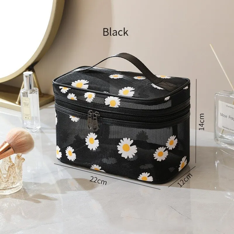 Travel Makeup Bag Printed Zipper Mesh Cute Transparent PVC Portable Makeup Bag Storage Wash Bag Waterproof